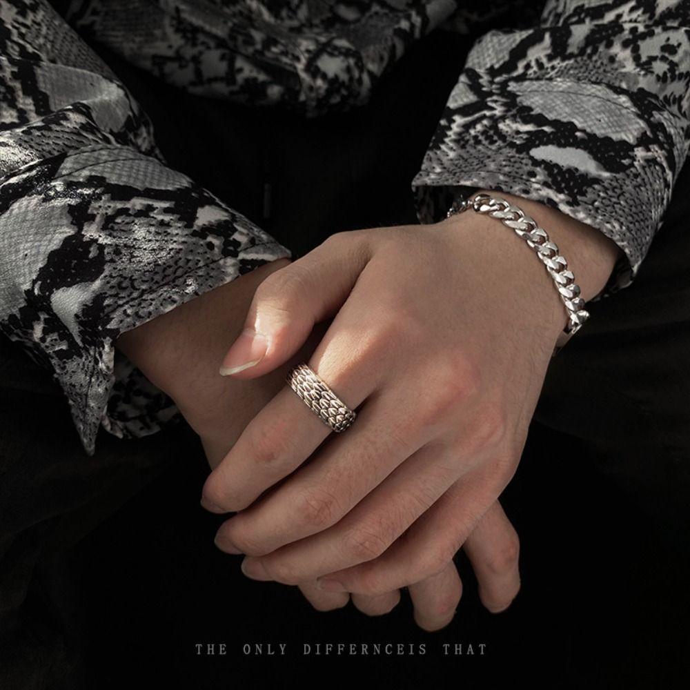 Шикарное изысканное уникальное серебристое ретро-кольцо из цинкового сплава, открывающееся кольцо, мужское ювелирное украшение, кольцо в виде чешуи дракона