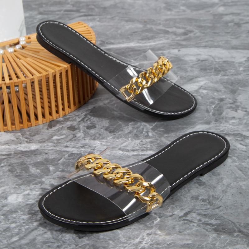 Женские тапочки, летние новые модные нескользящие износостойкие модные женские пляжные тапочки на плоской подошве с металлической цепочкой