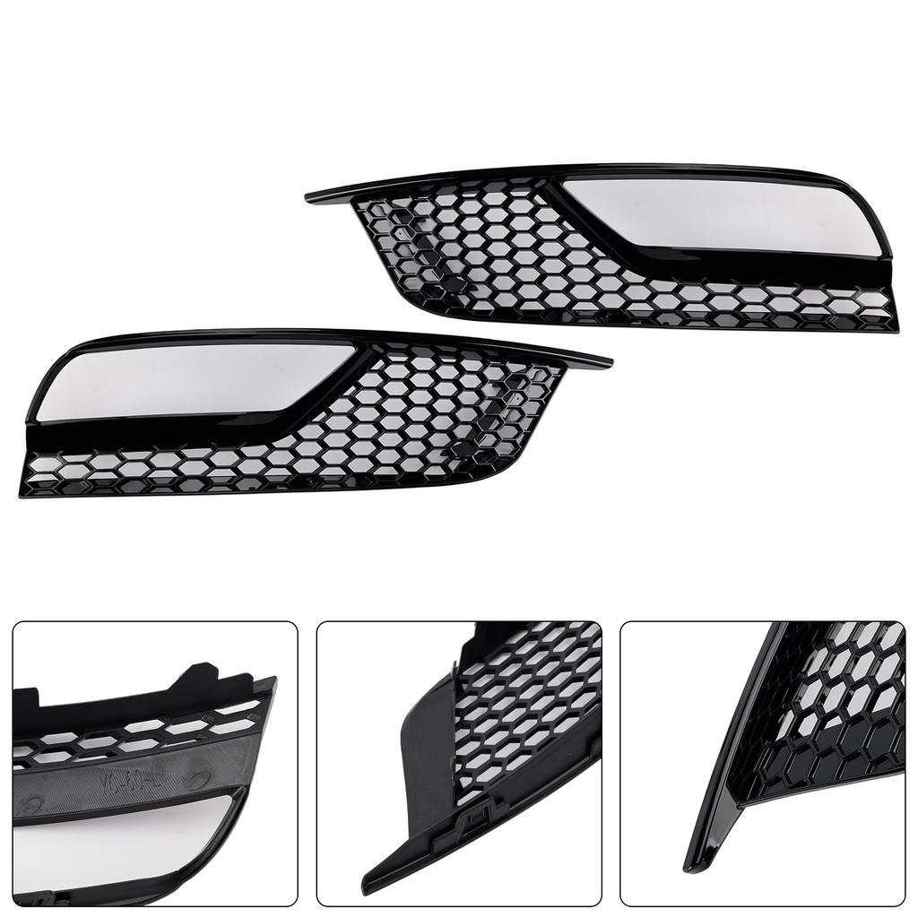 Gloss Black Front Fog Light Grill Covers 8V5807681A9B9 8V5807682A9B9 Fit A3 8V Sedan 2013-2016