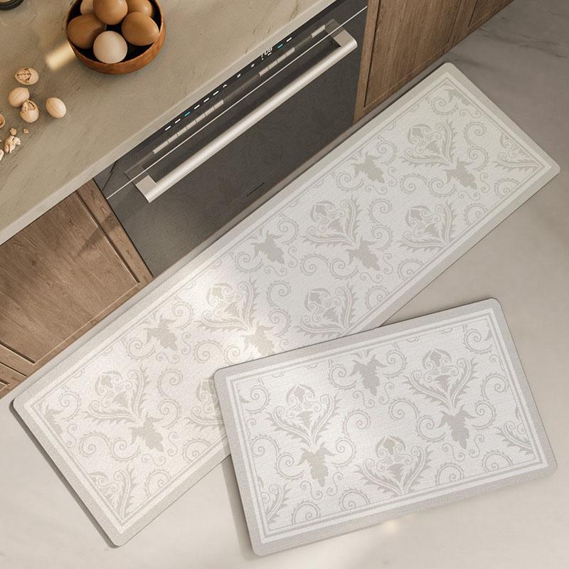 1pcs Waterproof Kitchen Carpet for Floor Oilproof PVC Plaid Kitchen Rug Anti Slip PU Leather Floor Mat Doormat Long Tapete Gray