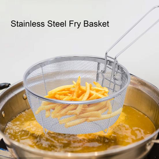 Корзина для жарки из нержавеющей стали с ручкой. Кухонная круглая корзина для жарки. Складная сливная корзина.