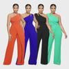 9904 European & American Sexy Sleeveless One-Shoulder High Waist Straight Jumpsuit
