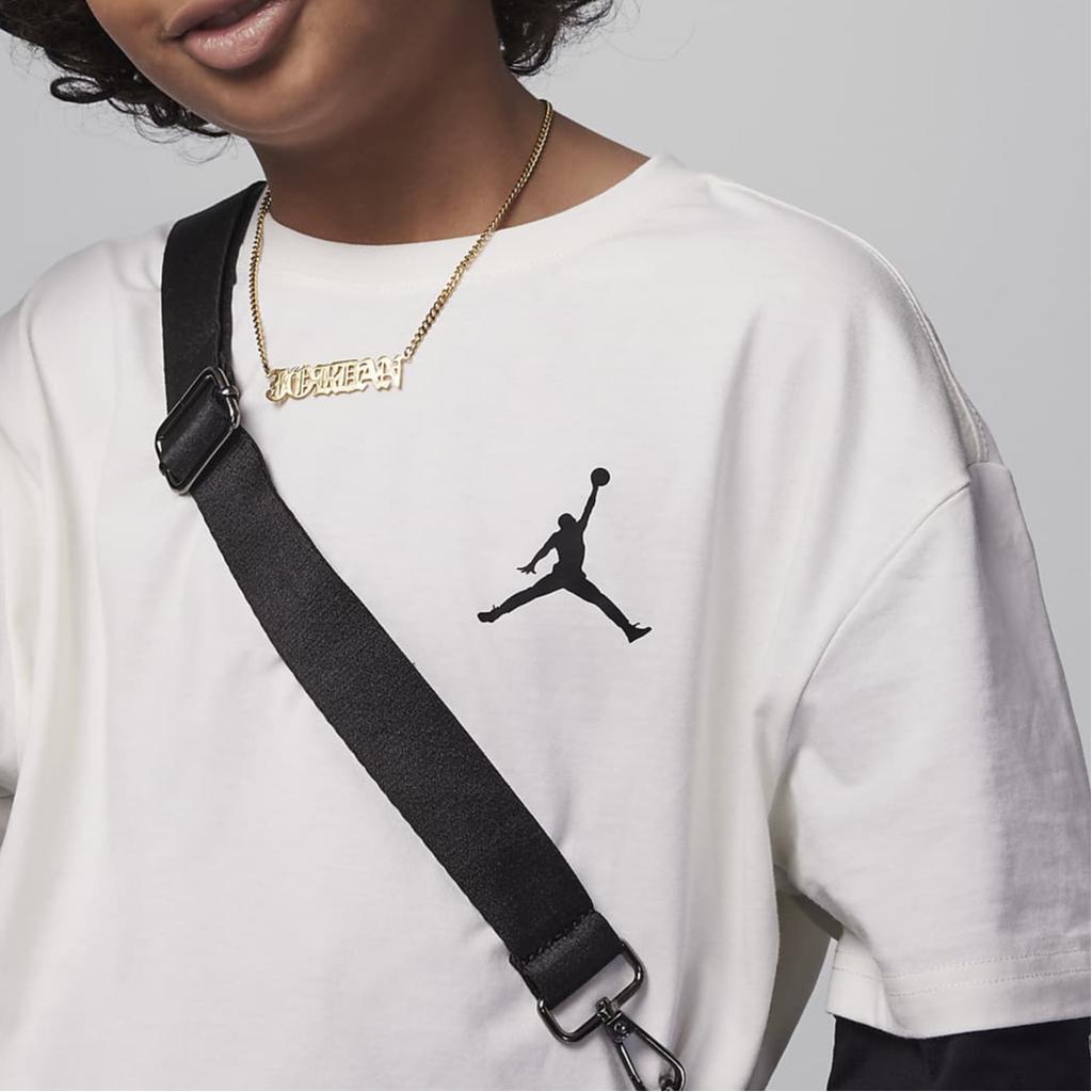 Jordan Stitch Patch Logo Round Neck Fake Two-Piece Long Sleeve Printed T-Shirt Kids Tops White HF2312-133