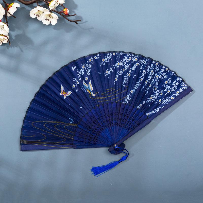 Винтажный шелковый складной веер, китайские бамбуковые веера, подарки для рукоделия, реквизит для женского танца, украшение для дома