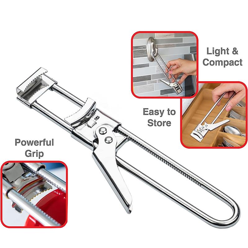 Adjustable Stainless Steel Can Opener Jar Opener for Weak Hands Longer Handheld Bottle Opener for Any-Size Lids JT180