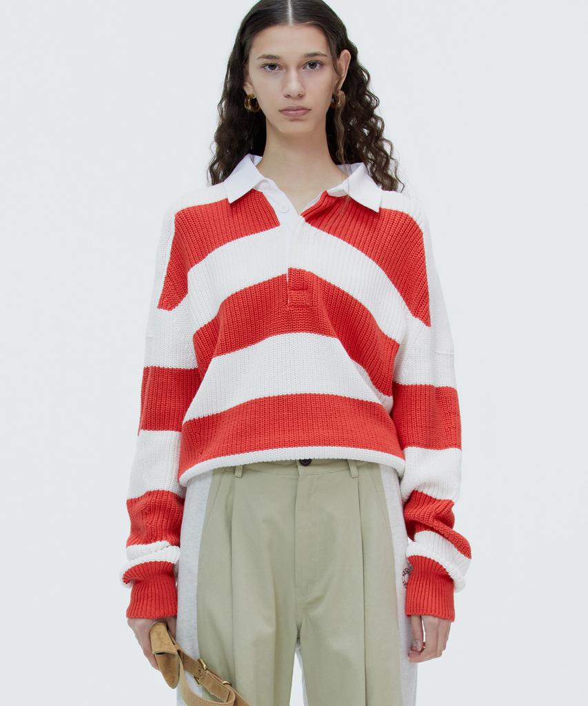NOHANT Stripe Cotton Collar Knit Stripe-Red