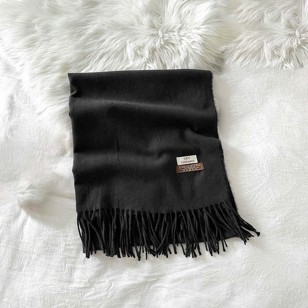 Soft Classic Wool Scarf Windproof Long Neckscarf with Tassel Cold-proof Solid Color Shawl Outdoor