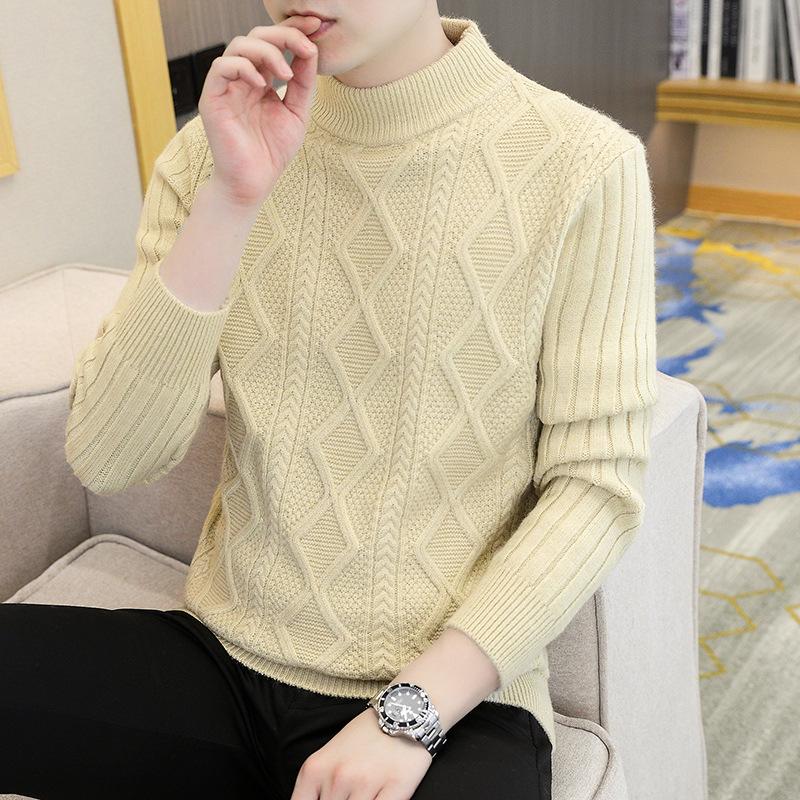 Осень и Зима Новая Мужская Одежда Студенческий Утолщенный Вязаный Свитер Пуловер с Полувысоким Воротником Корейская Версия с Косами