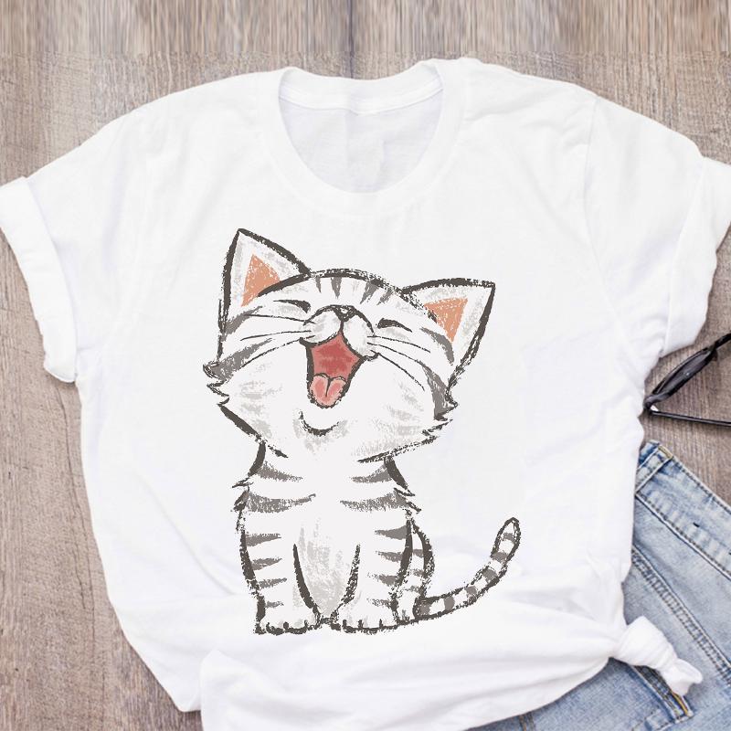 Женские футболки с кошачьим кофе, лапкой и клубникой, милый мультяшный топ, женская футболка, летняя забавная одежда, с круглым вырезом, женская футболка, топы, рубашки