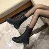 Модные черные женские туфли до середины голени, байкерские туфли с круглым носком на платформе, женские полусапоги, качественный тренд 2024 года, горячая новинка, удобная и элегантная