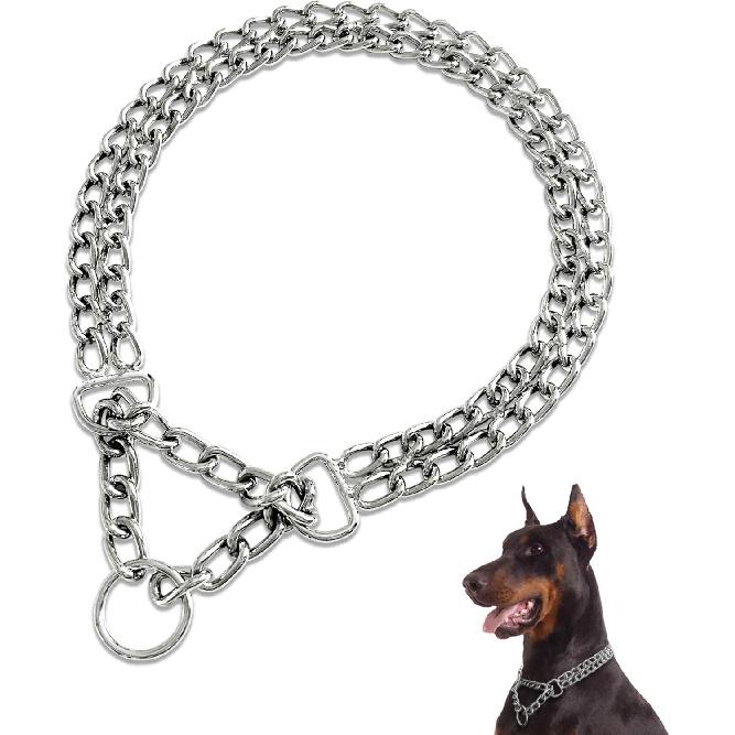 Dog Chain Collar Metal Martingale Anti Chew Training Collars Chew Proof, Chrome Plated, Double Link for Small Medium Dogs (for Pet's Neck 16-19'')