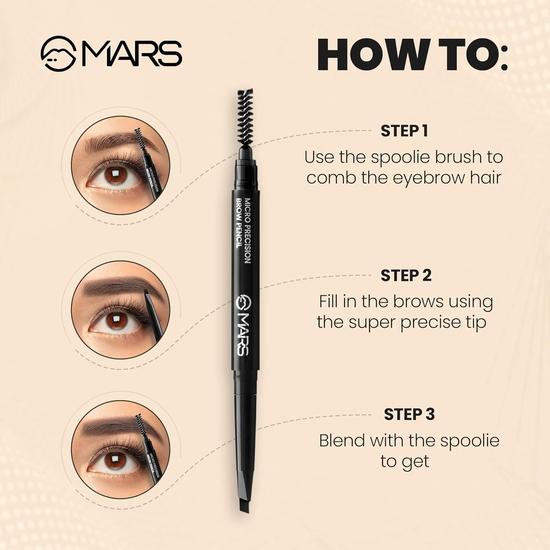 MARS Micro Precision Brow Pencil with Spoolie | Retractable & Easy Glide | Long Lasting & Natural Finish (0.4 G) (Black)