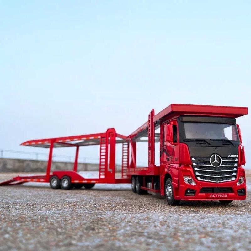 1/24 Mercedes Benz Double Decker Flatbed Transport Vehicle Alloy Diecast Metal Car Model Sound and Light Science Education Series