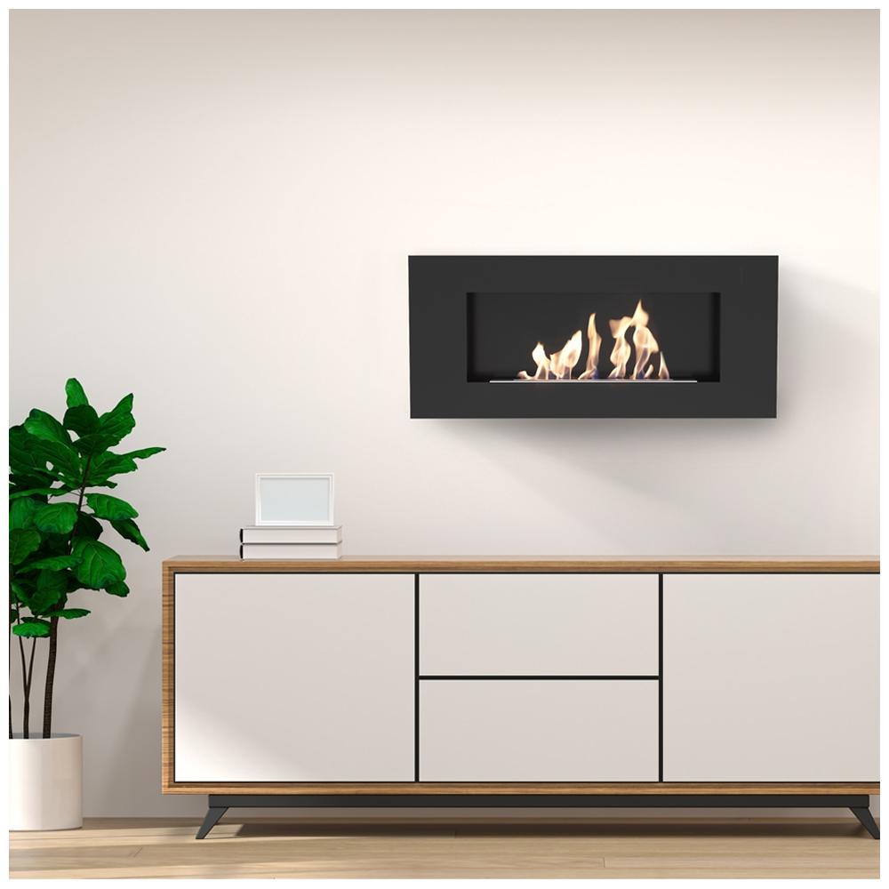 Wall Mounted Bioethanol Fireplace DELTA FLAT Black TÜV