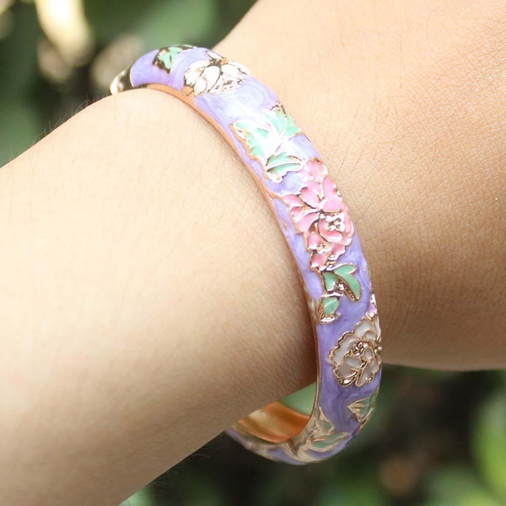 Traditional Filigree Enamel Bangle Hanfu Accessories Hollow Out Peony Bracelet Festival Gifts