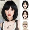 Короткие черные синтетические натуральные парики для женщин, прямой парик Боб с челкой, высокотемпературные повседневные парики для косплея