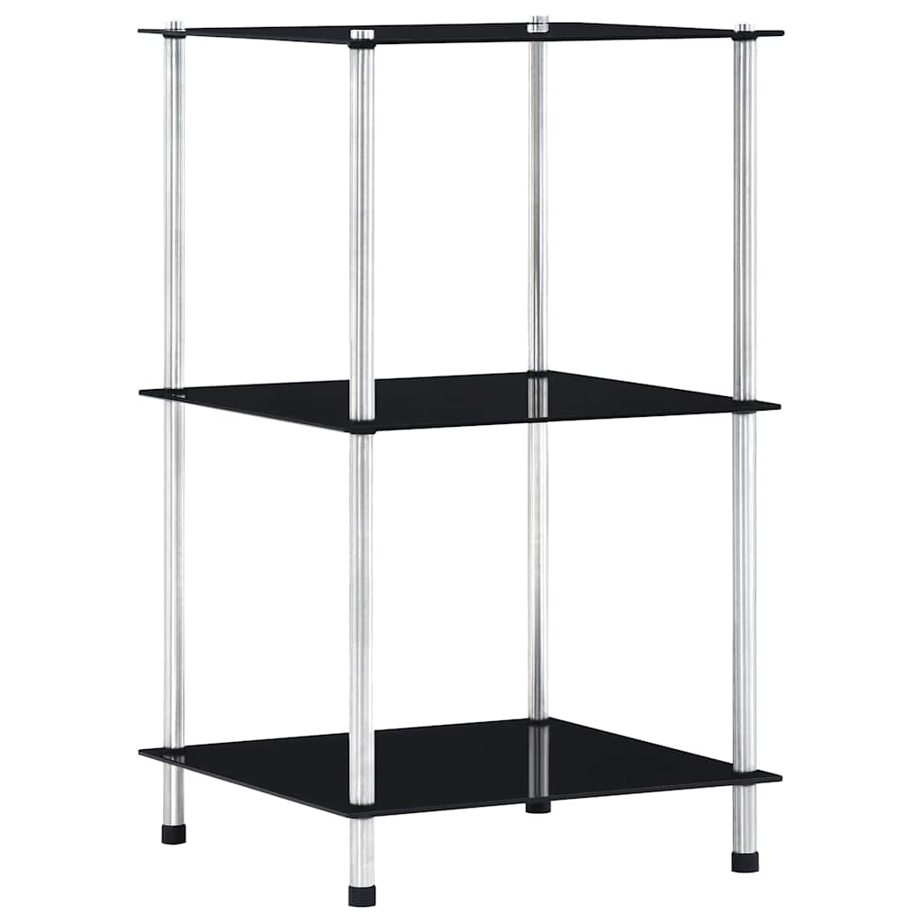 3 Tier Black Glass Shelf 40 x 40 x 67 cm