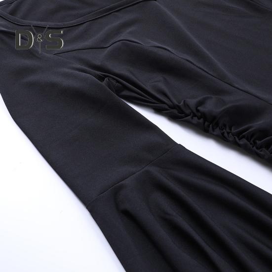 Женское платье на Хэллоуин с подолом «рыбий хвост» Slim Fit Нерегулярные манжеты с рюшами и рукавами «летучая мышь» Готическое платье с круглым вырезом Сплошной цвет Косплей Производительность Макси-платье