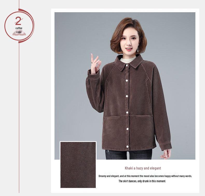 Вельветовая женская повседневная куртка большого размера - Мода весна-осень для среднего возраста