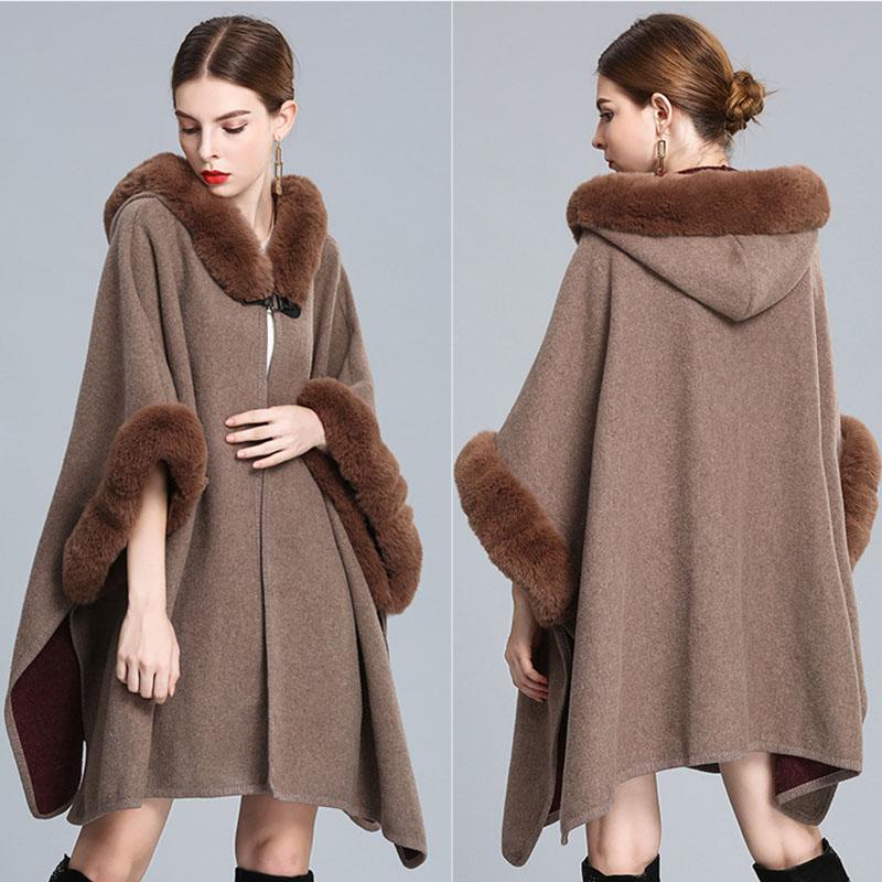 Осенне-зимняя женская накидка с шалью, куртка с капюшоном, накидка, твидовый жакет большого размера, свободный кардиган, рукава семь точек