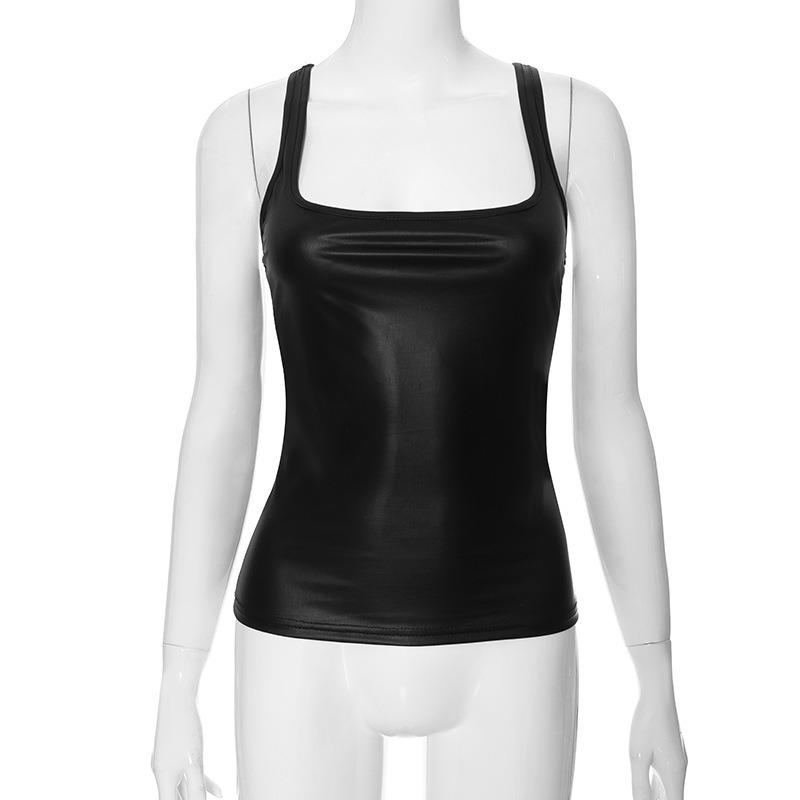 Модная футболка-майка без рукавов с квадратным вырезом, сексуальная женская, летняя, элегантная, однотонная, облегающий топ, повседневная, приталенная, короткая блузка, женская одежда