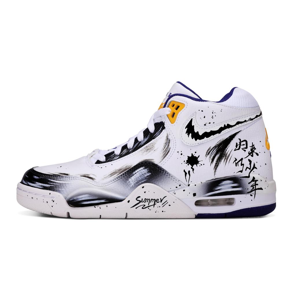 Nike Flight Legacy Leather Abrasion Resistant Mid top Vintage Basketball Shoes Men's Black White BQ4212-102(team656--BOX)
