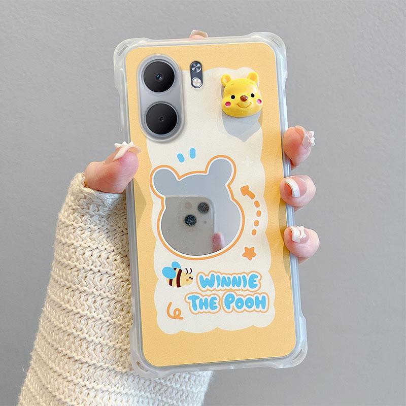 KEYSION Crossbody Strap Phone Case for OPPO A5X 5G Cute Cartoon Long Lanyard Mirror Shockproof Cover for OPPO A5X