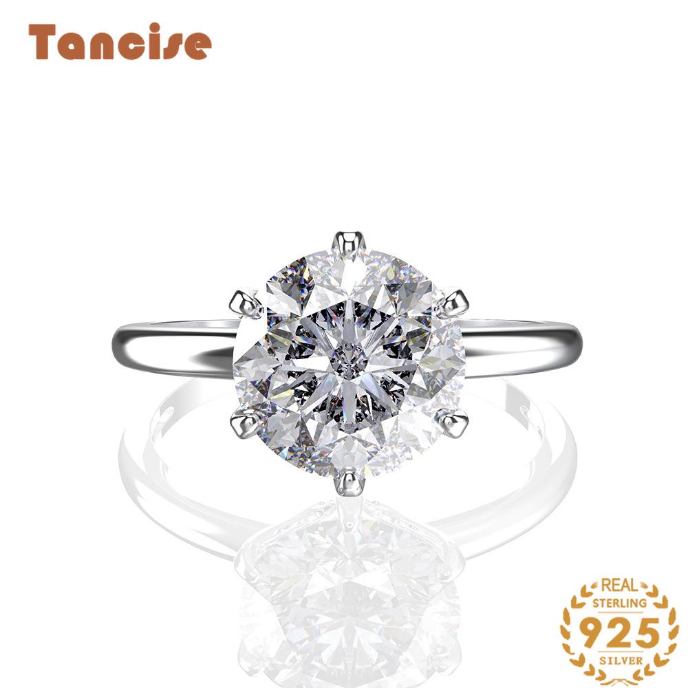 Tancise Jewelry S925 Sterling Silver Ring Classic Inlaid 4 Carat Jewelry