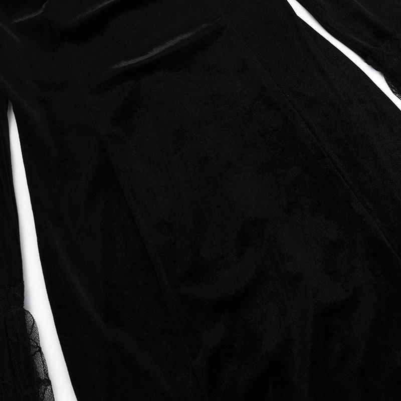 AltGoth готическое темное бархатное платье на Хэллоуин для женщин в винтажном стиле Fairy Grunge кружевное пэчворк с расклешенными рукавами и высокой талией вечернее платье