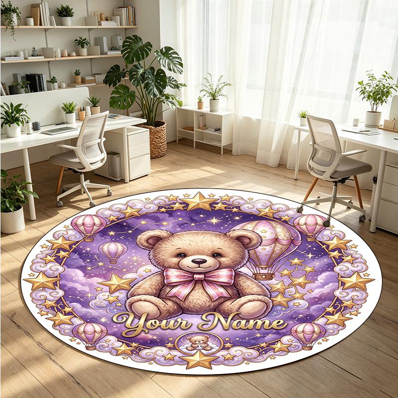Wild Animals (450) Theme Round Crystal Velvet Rug Custom Name Text Personalized Floor Mat Home Decor Non Slip Crystal Carpet