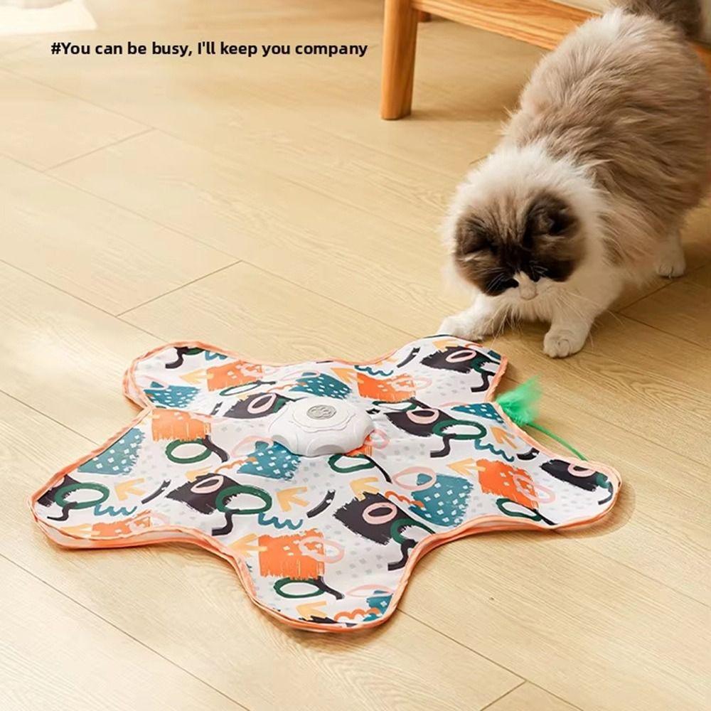 Built-in Feathers Cat Hide and Seek Toy Motion Sensing Automatic Cat Teaser  Indoor Game