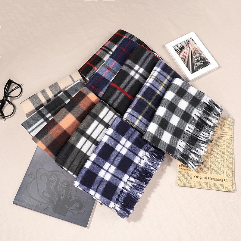 Autumn And Winter Classic Plaid Double-Sided Velvet Gift Scarf Exhibition Night Market Men'S Stall Warm Scarf Women'S Shawl