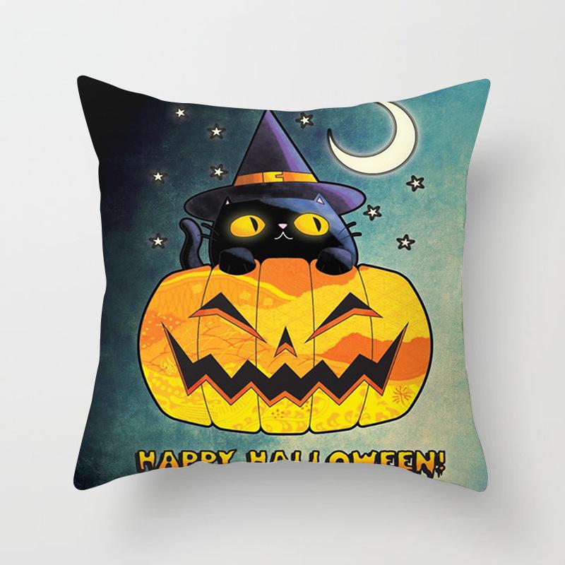 Хэллоуин Кот Тыква Персиковый Бархат Ткань Наволочка Смешное Мультяшное Изображение Декоративная Наволочка для Подушки
