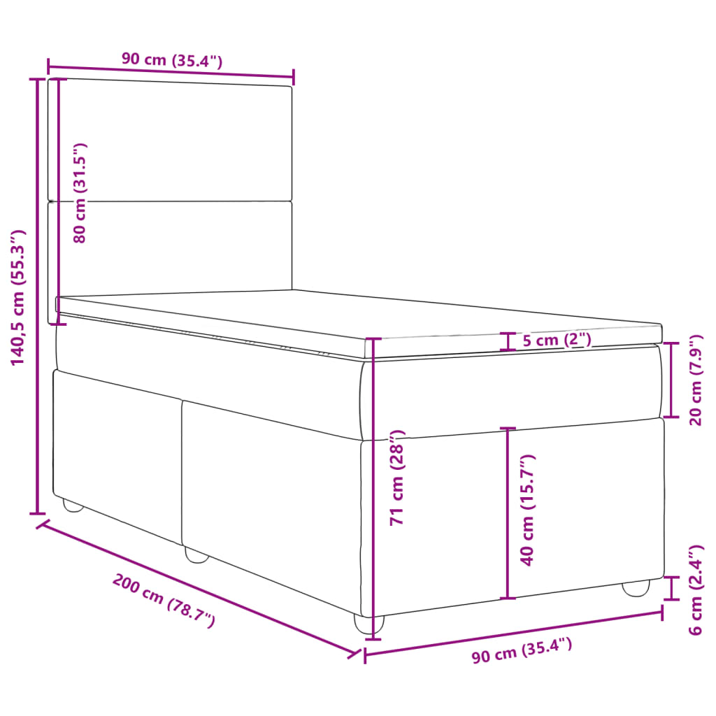Box Spring Bed with Mattress Dark Gray 90x200 cm Fabric