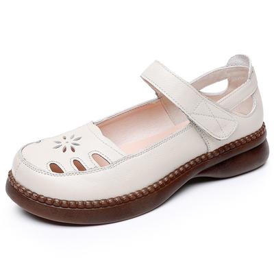 GKTINOO 2025 Лето Натуральная Кожа Полые Туфли Женские Сандалии Повседневные Мама Плоская Мягкая Подошва Удобные Кроссовки Нескользящие