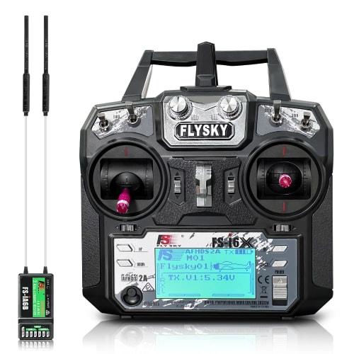FLYSKY FS-i6X 10-Channel Transmitter and FS-iA6B Receiver, 2.4GHz RC Controller for RC Cars, Boats, Planes, Helicopters, Drones, Robots, and Construct