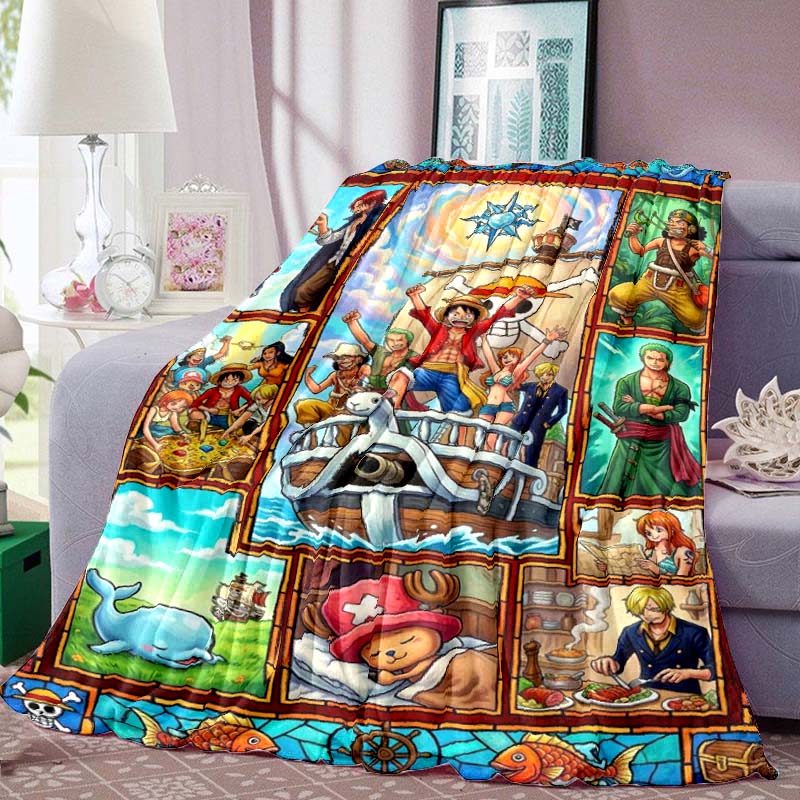 One Piece Anime Print Blanket Warm Comfortable Flannel Blanket for Bedrooms, Sofas, Beds, Chairs, Picnics, Travel -LXR39