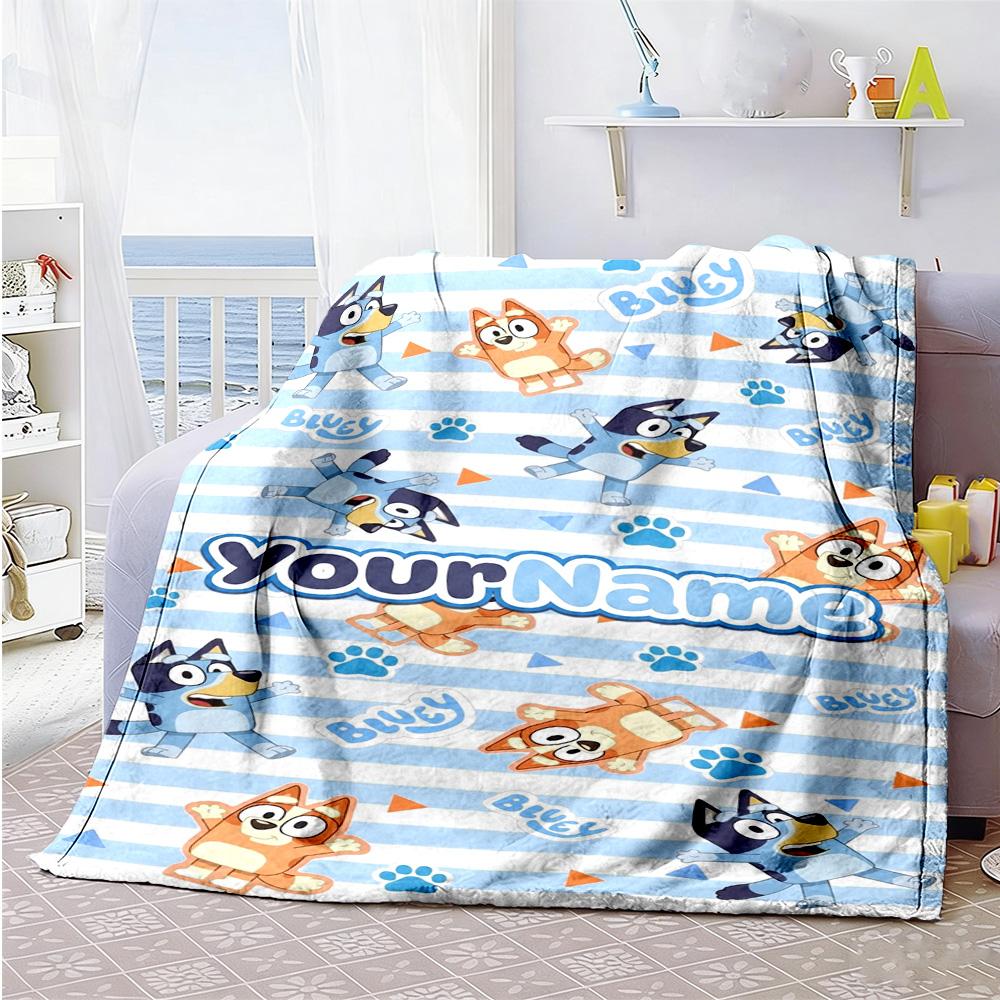 Bluey 126 Customize Your Name Blanket Gift Personalized Blanket Comfortable Throw For Living Room Home Decor Picnics Bedding Four Seasons Universal