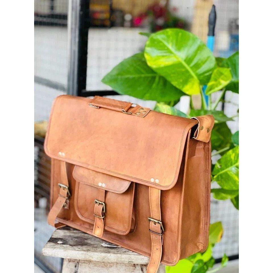 Сумка-портфель ручной работы из кожи первого сорта в винтажном стиле для ноутбука, мессенджер