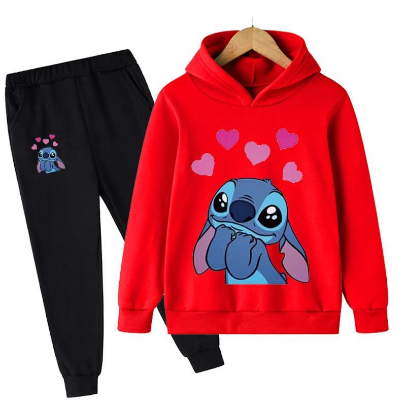 2025 MINISO Stitch Hoodies + Pants Sets Children 1-16 Years Suit Boys Sports Suits Kids Brand Sport Suits Little Monster Hoodies Tops + Pants Set 2pcs