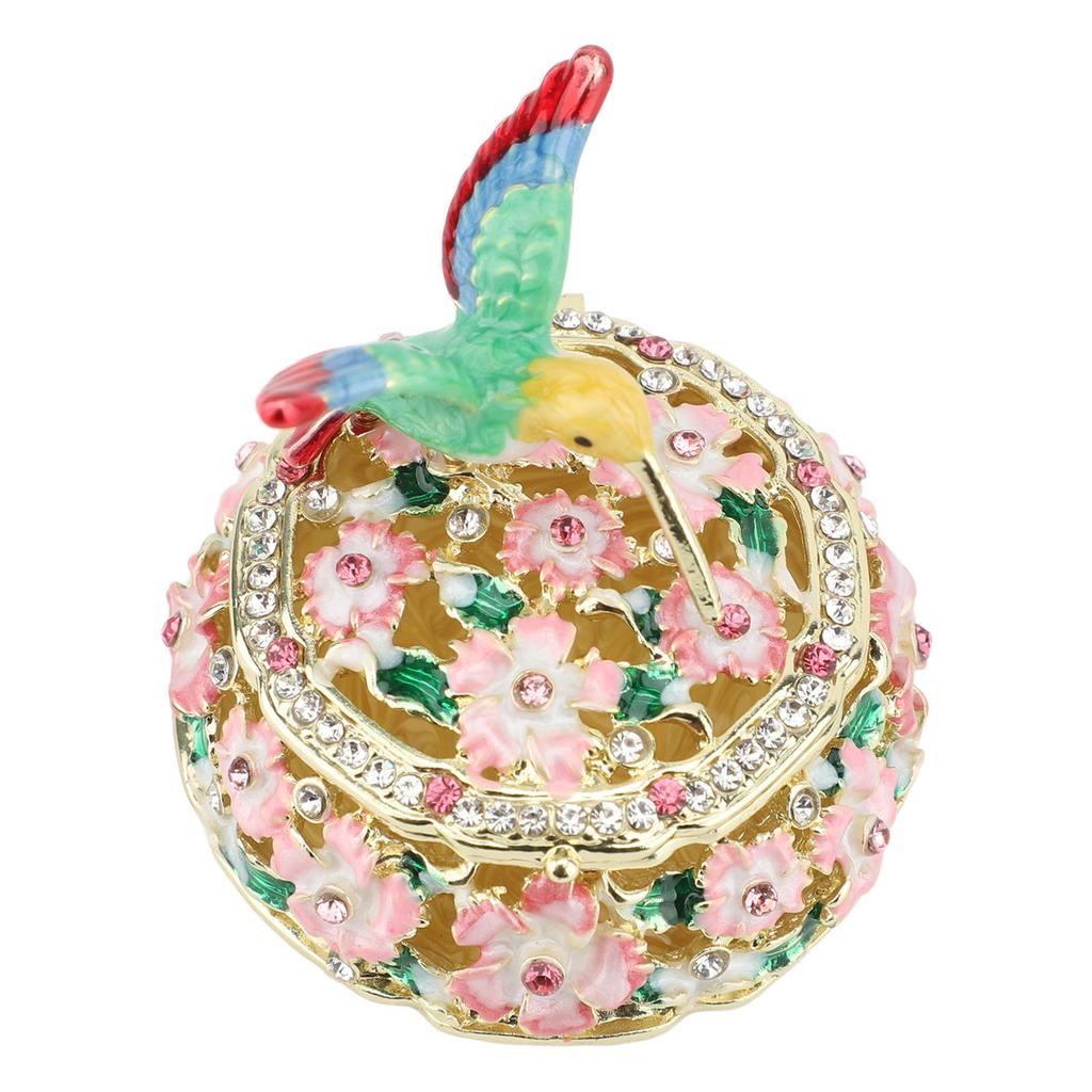 Round Pattern Enameled Jewelry Box Decorative Metal Trinket Box Vintage Jewelry for Desktop and Bedroom