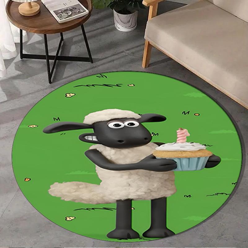 1PC Sheep And Shaun Adventure Round Rug, Non-slip Chair Mat, Home Decor, Circle Carpet Perfect for Office, Bedroom, Living Room,Christmas gift
