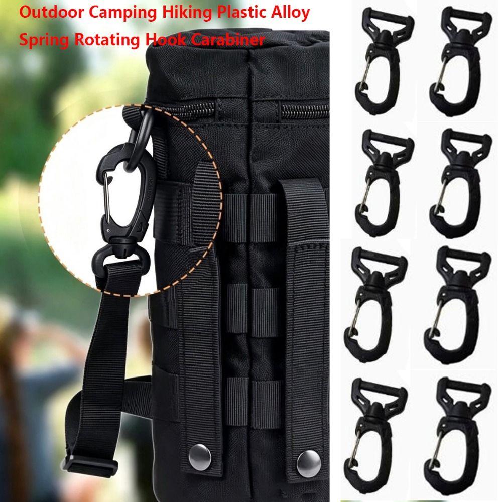 5pcs Black Camping Hiking Keychain Plastic Spring Rotating Hook Outdoor Tool