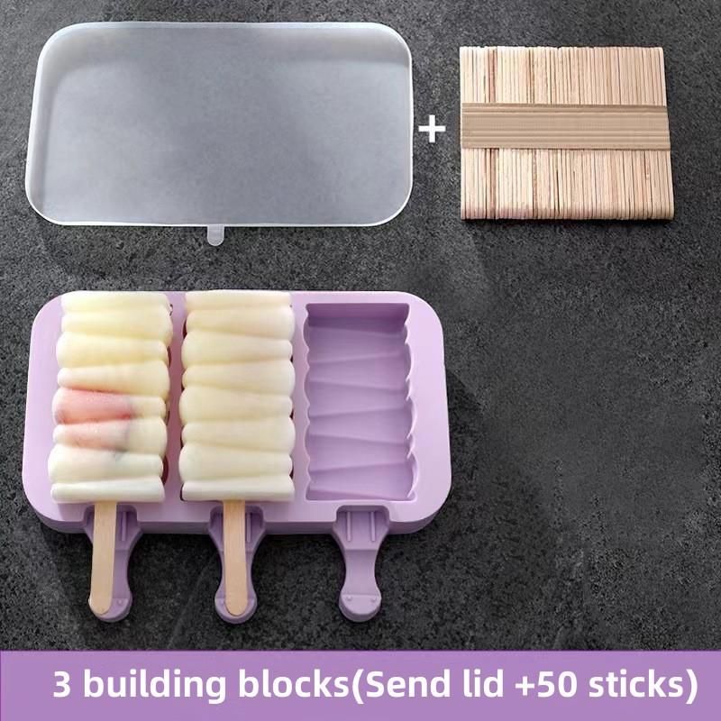 Silicone Ice Cream Mold Popsicle Siamese Molds with Lid DIY Homemade Ice Lolly Mold Cartoon Cute Image Handmade Kitchen Tools