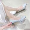 Fashion New Women High Heels Point Toe Office Lady Shoes Solid Color Wedding Party Bling Women Heels Glitter Female Pumps Shoes Shallow