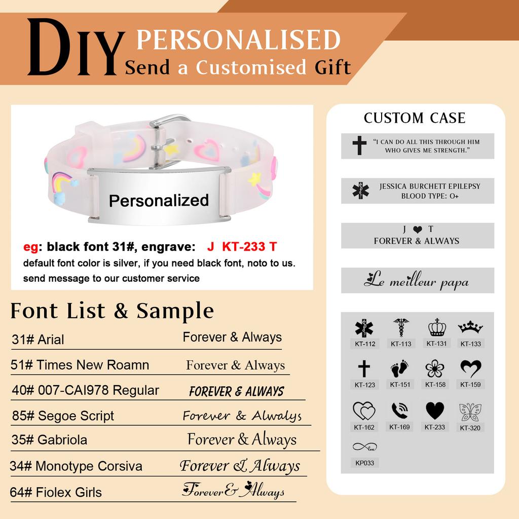 Baby Personalized ID Bracelet, Adjustable Silicone Wristband for Kids Toddler Child,in Case of Emergency Bracelets if Lost