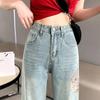 Women's 2025 Spring/Autumn High-Waist Embroidered Wide-Leg Jeans - National Style