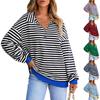 Women's Fashionable Striped Lapel Long Sleeved Sports Casual Pullover Sweatshirt Top