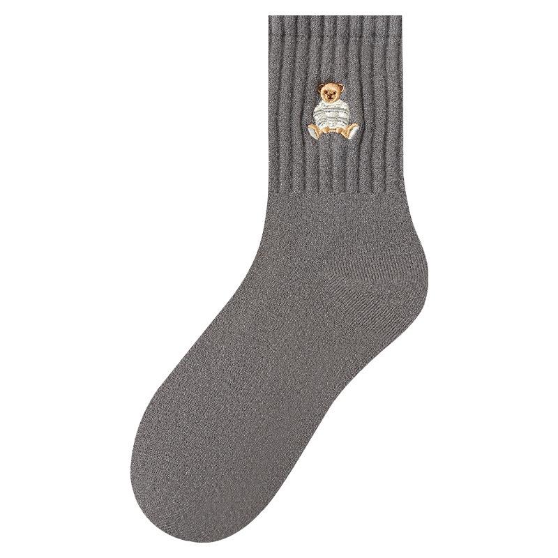 Носки цвета кофе Майяра для женщин, милые носки средней длины с медвежонком, простые носки в стиле колледжа, хлопковые носки