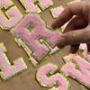 Alphabet 26 Letters Sequins Chenille Pink Embroidered Appliques Patch For Clothing Bags Jacket Hat Decor